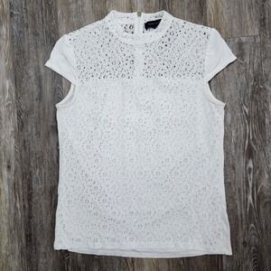 TOMMY HILFIGER White Lace Shirt Womens Small Layered Y2K Dainty‎ Minimal Angelic